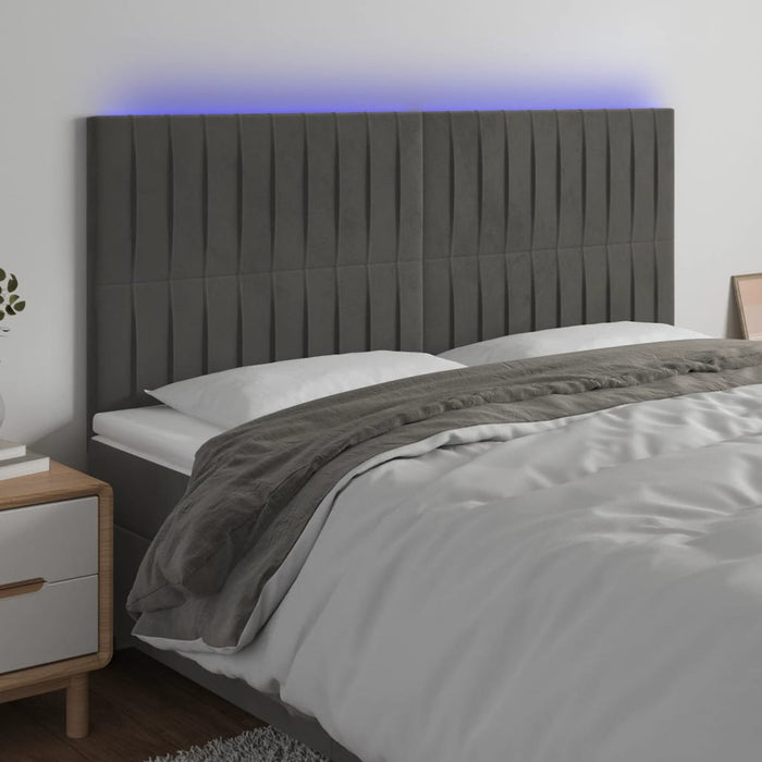 Tăblie de pat cu LED, gri închis, 160x5x118/128 cm, catifea - WALTI WALTI