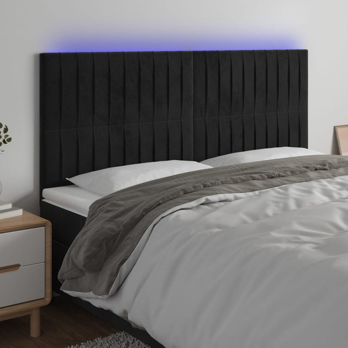 Tăblie de pat cu LED, negru, 160x5x118/128 cm, catifea - WALTI WALTI