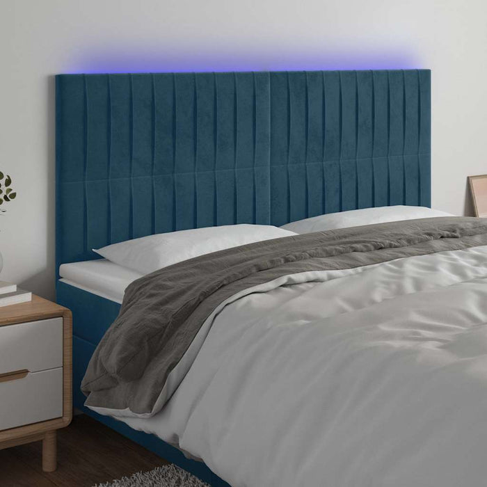 Tăblie de pat cu LED, albastru închis, 160x5x118/128cm, catifea - WALTI WALTI