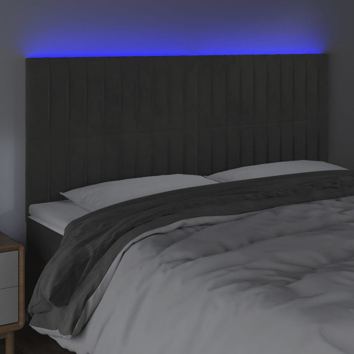 Tăblie de pat cu LED, gri închis, 180x5x118/128 cm, catifea - WALTI WALTI