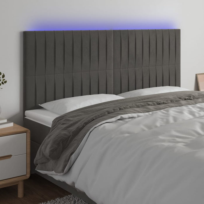 Tăblie de pat cu LED, gri închis, 180x5x118/128 cm, catifea - WALTI WALTI