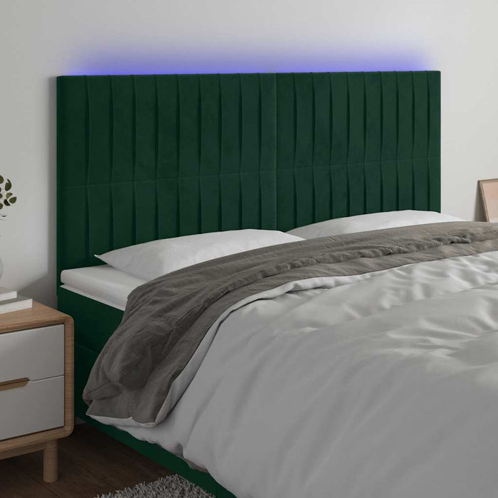 Tăblie de pat cu LED, verde închis, 180x5x118/128 cm, catifea - WALTI WALTI