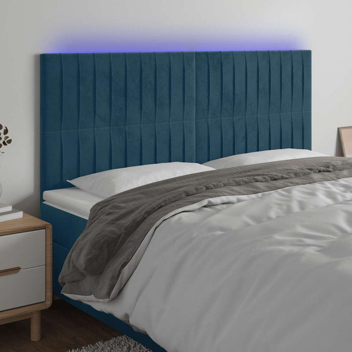 Tăblie de pat cu LED, albastru închis, 180x5x118/128cm, catifea - WALTI WALTI
