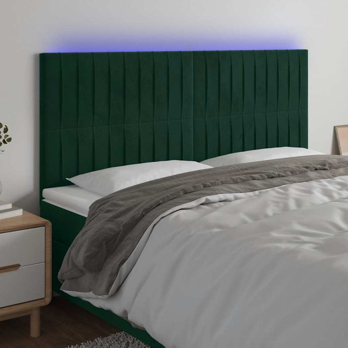 Tăblie de pat cu LED, verde închis, 200x5x118/128 cm, catifea - WALTI WALTI