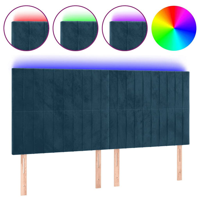 Tăblie de pat cu LED, albastru închis, 200x5x118/128cm catifea - WALTI WALTI