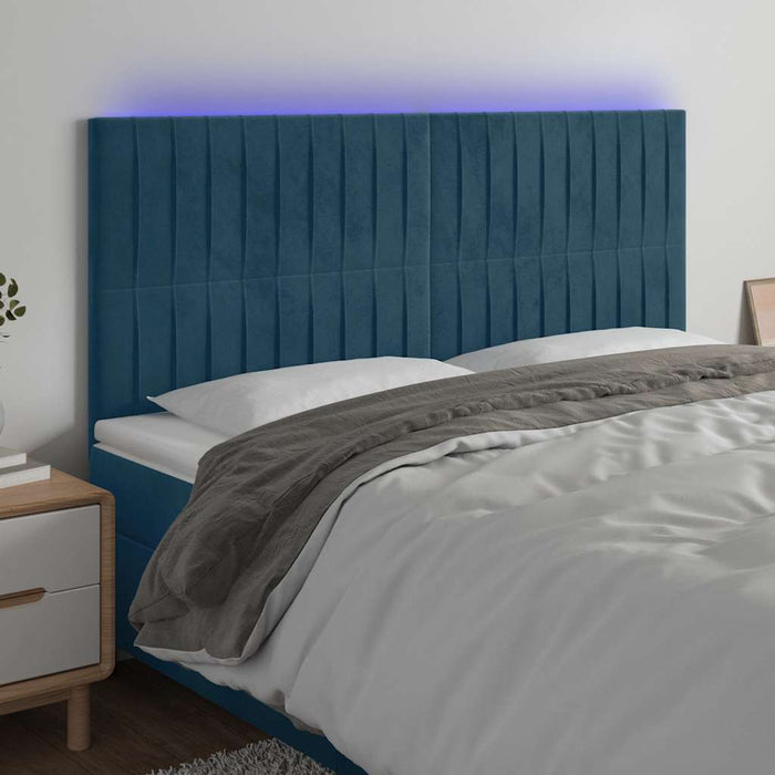 Tăblie de pat cu LED, albastru închis, 200x5x118/128cm catifea - WALTI WALTI