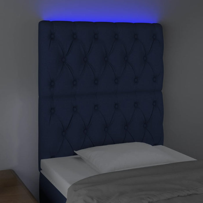 Tăblie de pat cu LED, albastru, 80x7x118/128 cm, textil - WALTI WALTI