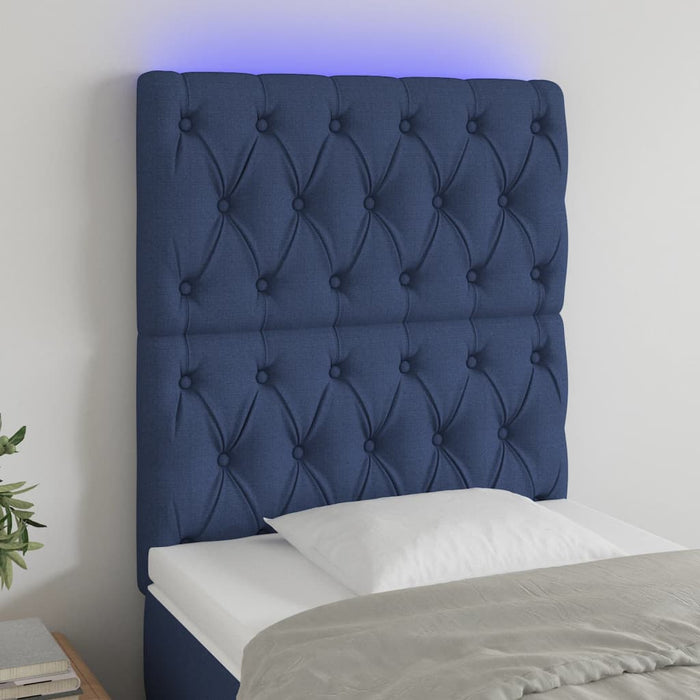 Tăblie de pat cu LED, albastru, 80x7x118/128 cm, textil - WALTI WALTI