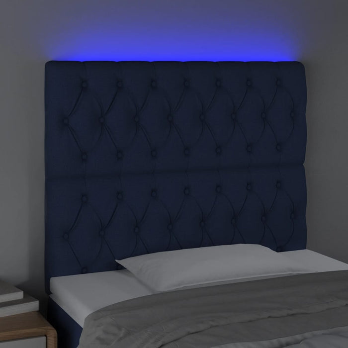 Tăblie de pat cu LED, albastru, 100x7x118/128 cm, textil - WALTI WALTI