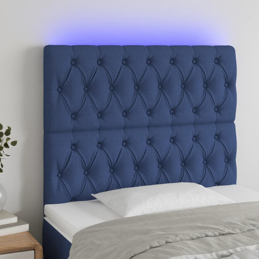 Tăblie de pat cu LED, albastru, 100x7x118/128 cm, textil - WALTI WALTI