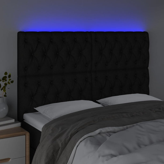 Tăblie de pat cu LED, negru, 144x5x118/128 cm, textil - WALTI WALTI