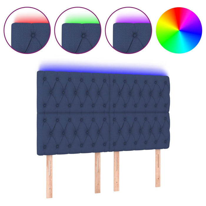 Tăblie de pat cu LED, albastru, 144x7x118/128 cm, textil - WALTI WALTI