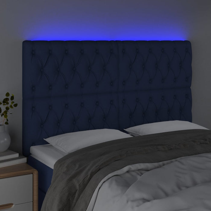Tăblie de pat cu LED, albastru, 160x7x118/128 cm, textil - WALTI WALTI