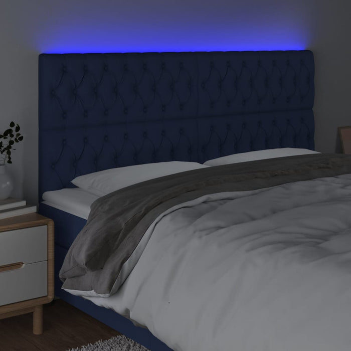 Tăblie de pat cu LED, albastru, 180x7x118/128 cm, textil - WALTI WALTI
