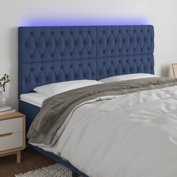 Tăblie de pat cu LED, albastru, 200x7x118/128 cm, textil - WALTI WALTI