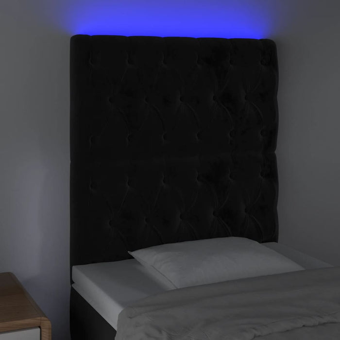 Tăblie de pat cu LED, negru, 80x7x118/128 cm, catifea - WALTI WALTI