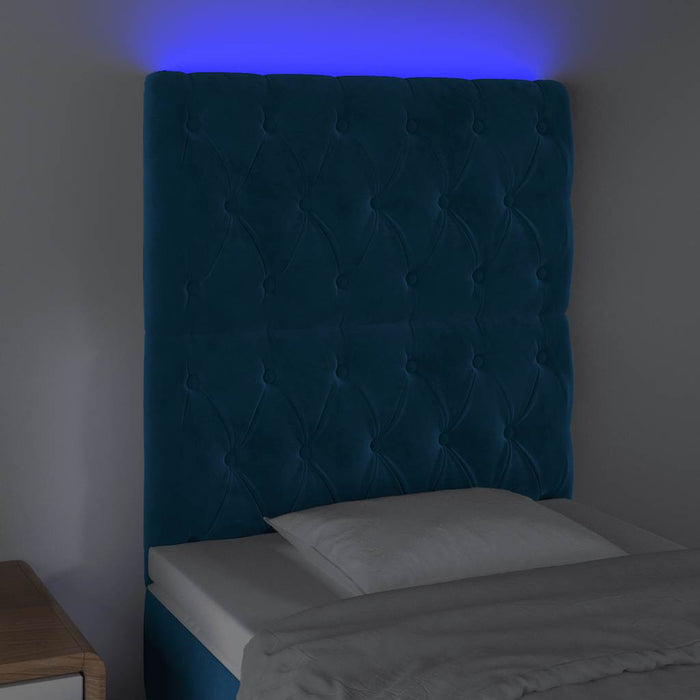 Tăblie de pat cu LED, albastru închis, 80x7x118/128cm, catifea - WALTI WALTI