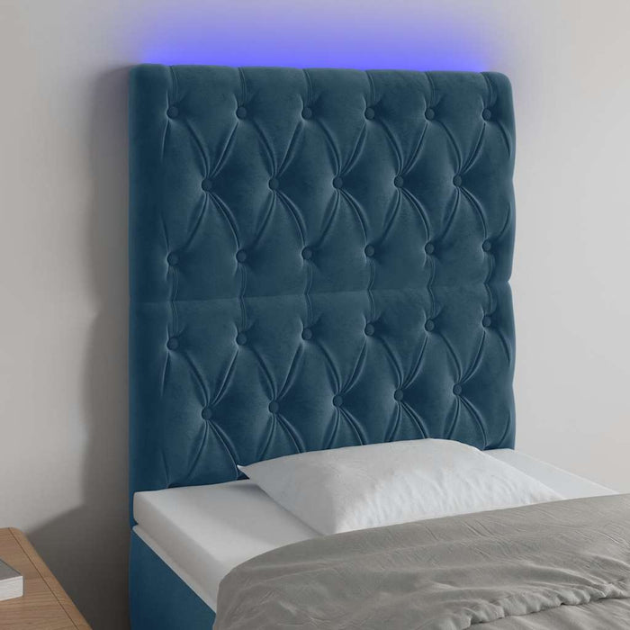 Tăblie de pat cu LED, albastru închis, 80x7x118/128cm, catifea - WALTI WALTI