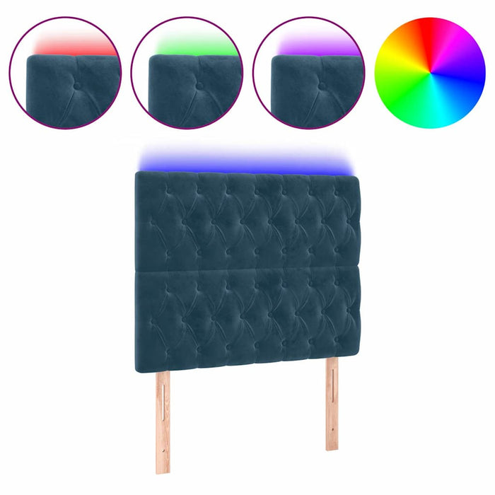 Tăblie de pat cu LED, albastru închis, 90x7x118/128cm, catifea WALTI