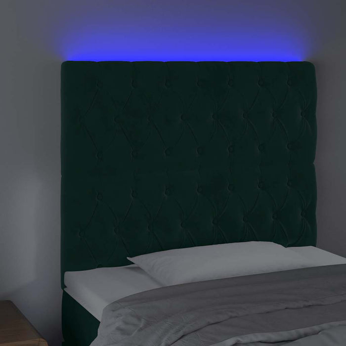 Tăblie de pat cu LED, verde închis, 100x7x118/128 cm, catifea - WALTI WALTI