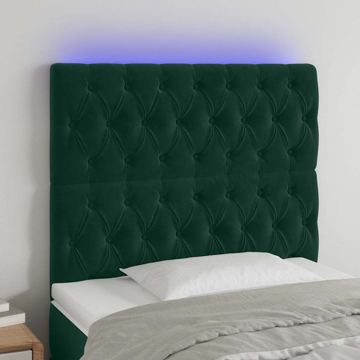 Tăblie de pat cu LED, verde închis, 100x7x118/128 cm, catifea - WALTI WALTI