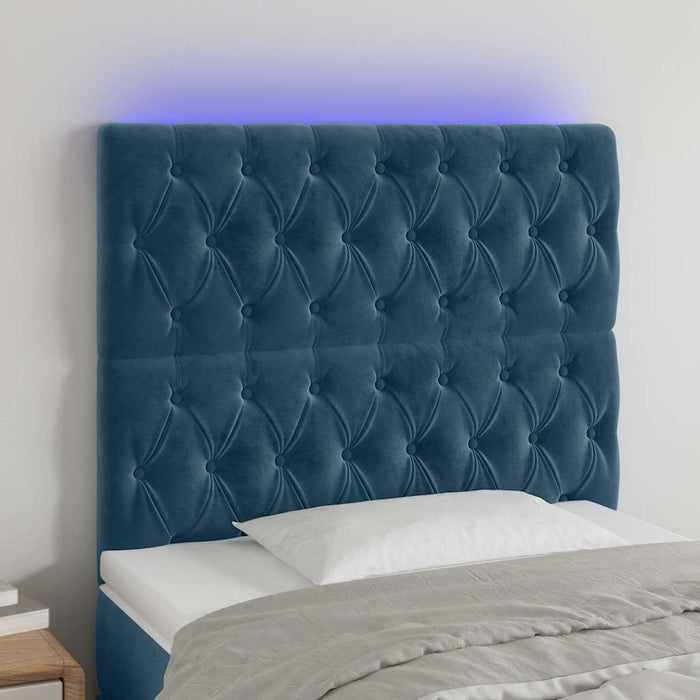 Tăblie de pat cu LED, albastru închis, 100x7x118/128cm, catifea - WALTI WALTI