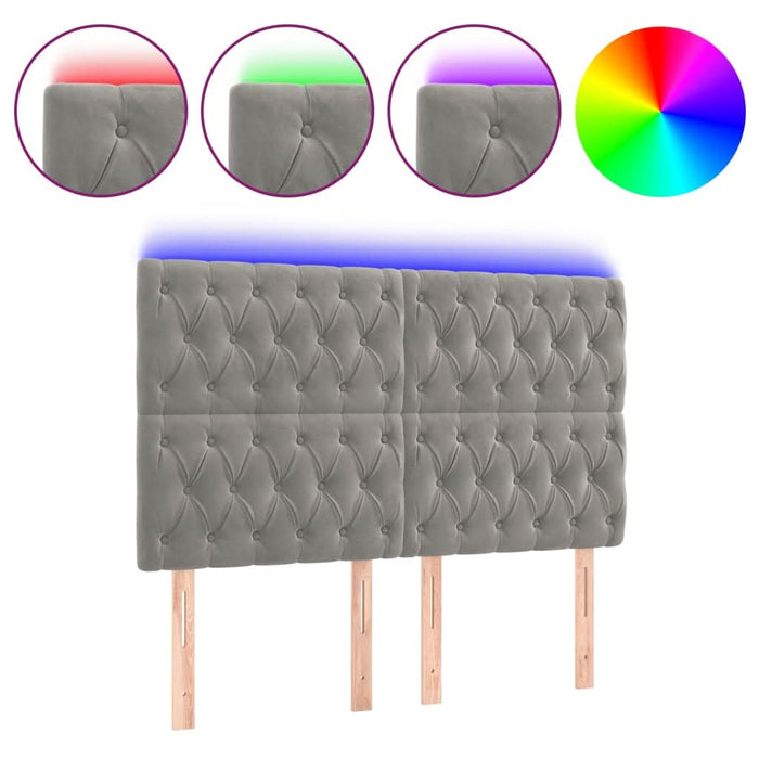 Tăblie de pat cu LED, gri deschis, 144x7x118/128 cm, catifea - WALTI WALTI