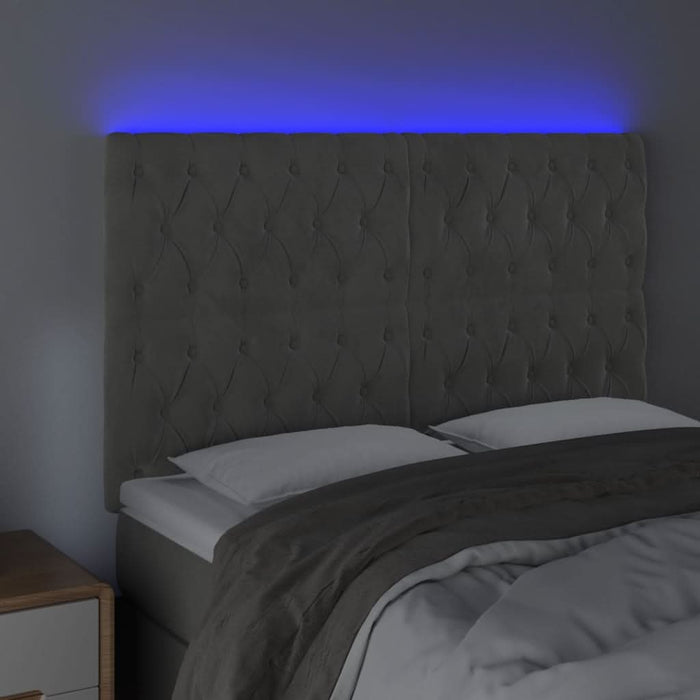 Tăblie de pat cu LED, gri deschis, 144x7x118/128 cm, catifea - WALTI WALTI