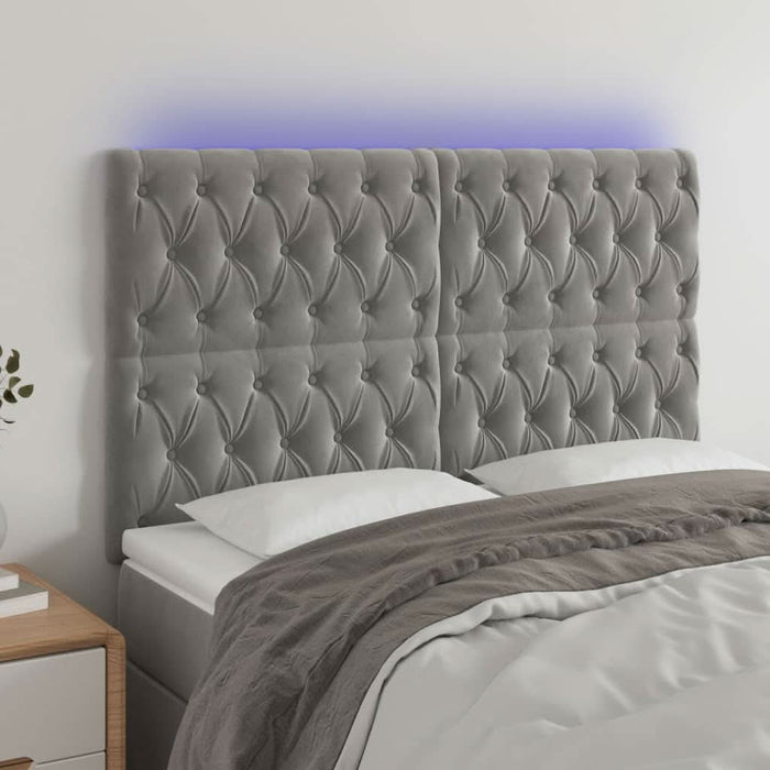 Tăblie de pat cu LED, gri deschis, 144x7x118/128 cm, catifea - WALTI WALTI