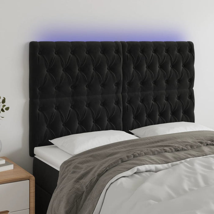 Tăblie de pat cu LED, negru, 144x7x118/128 cm, catifea - WALTI WALTI