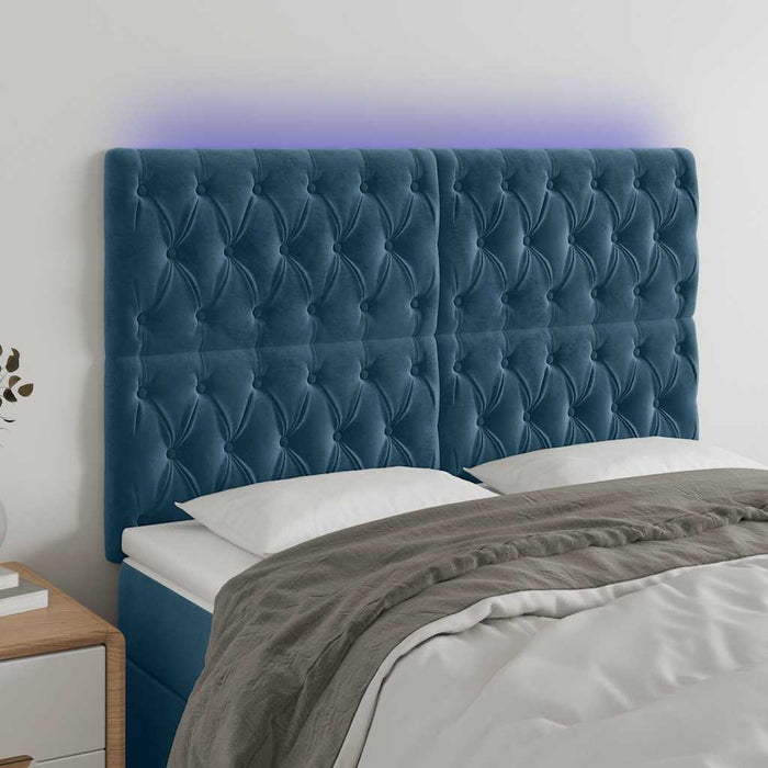 Tăblie de pat cu LED, albastru închis, 144x7x118/128cm, catifea - WALTI WALTI