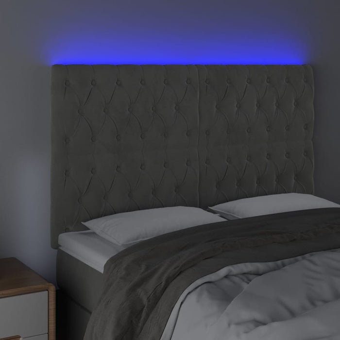 Tăblie de pat cu LED, gri deschis, 160x7x118/128 cm, catifea - WALTI WALTI