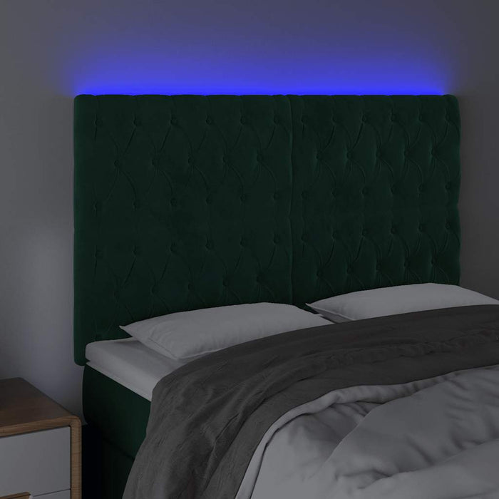 Tăblie de pat cu LED, verde închis, 160x7x118/128 cm, catifea - WALTI WALTI