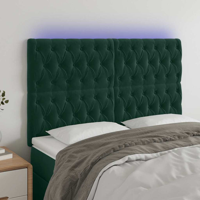 Tăblie de pat cu LED, verde închis, 160x7x118/128 cm, catifea - WALTI WALTI