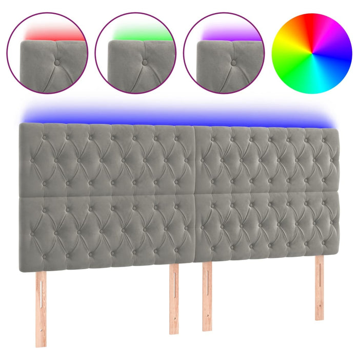 Tăblie de pat cu LED, gri deschis, 180x7x118/128 cm, catifea - WALTI WALTI