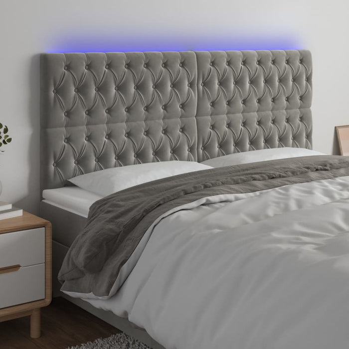 Tăblie de pat cu LED, gri deschis, 180x7x118/128 cm, catifea - WALTI WALTI