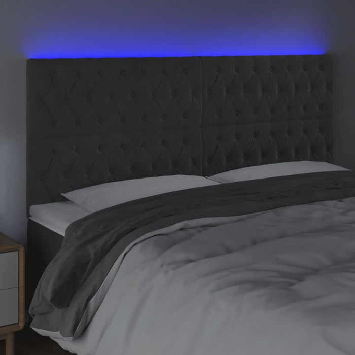 Tăblie de pat cu LED, gri închis, 180x7x118/128 cm, catifea - WALTI WALTI