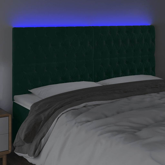 Tăblie de pat cu LED, verde închis, 180x7x118/128 cm, catifea - WALTI WALTI
