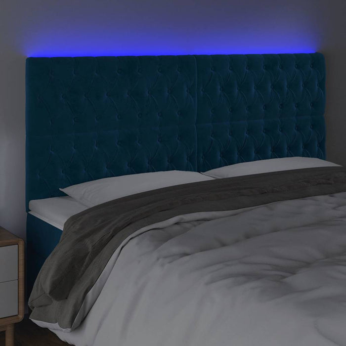 Tăblie de pat cu LED, albastru închis, 180x7x118/128cm, catifea WALTI
