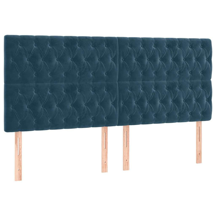 Tăblie de pat cu LED, albastru închis, 180x7x118/128cm, catifea WALTI