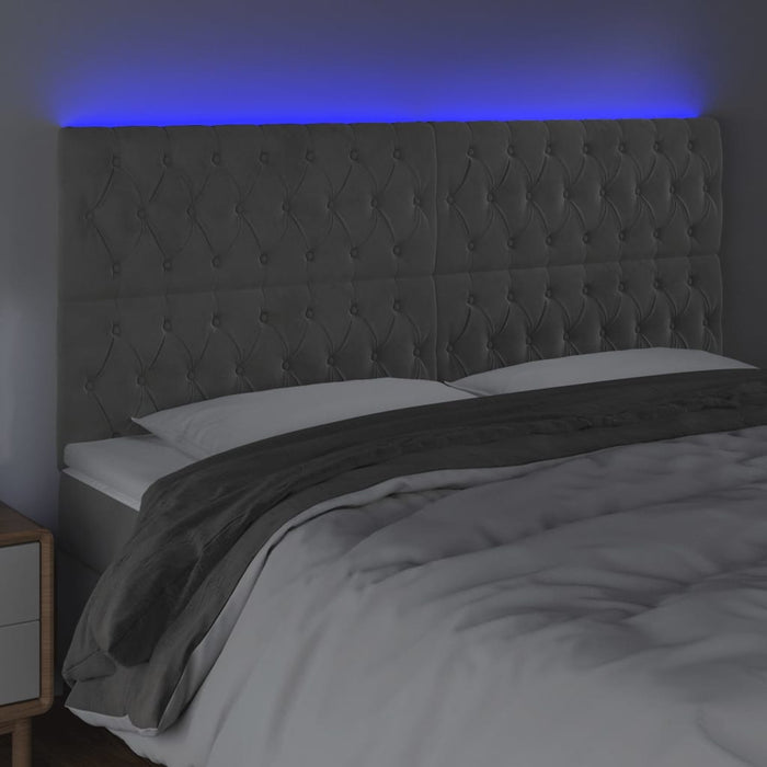 Tăblie de pat cu LED, gri deschis, 200x7x118/128 cm, catifea - WALTI WALTI