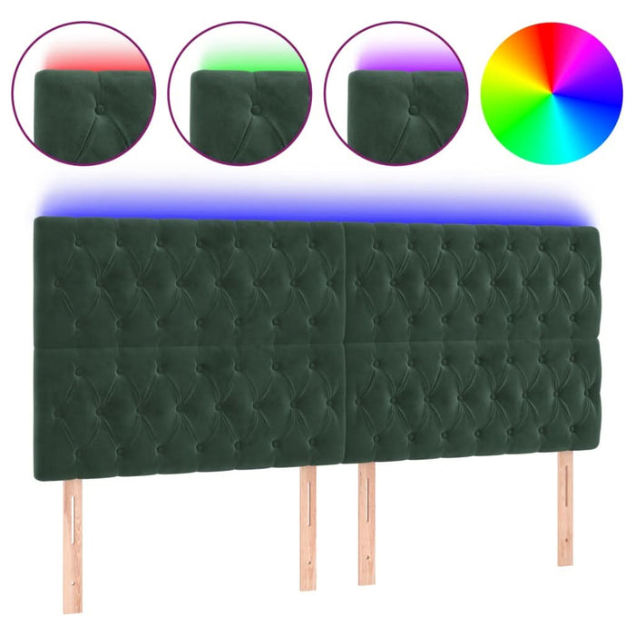 Tăblie de pat cu LED, verde închis, 200x7x118/128 cm, catifea - WALTI WALTI