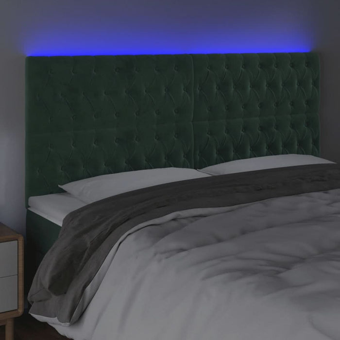 Tăblie de pat cu LED, verde închis, 200x7x118/128 cm, catifea - WALTI WALTI