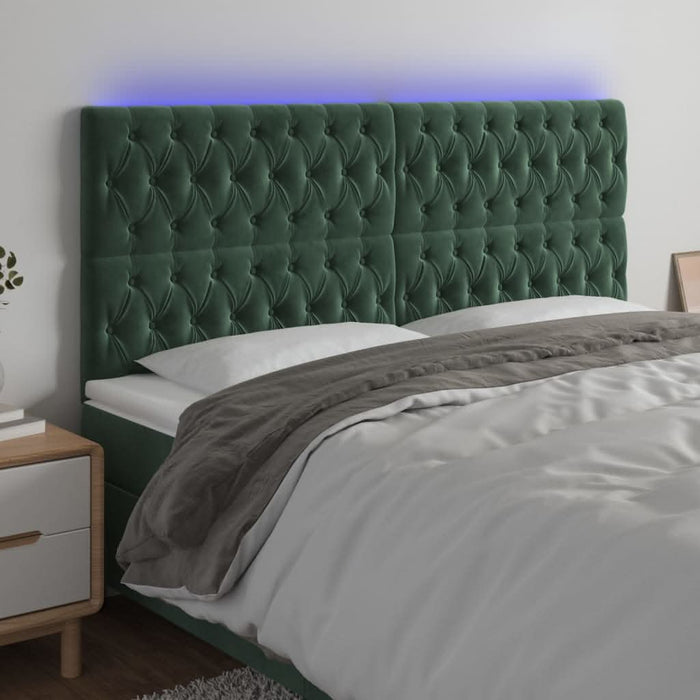Tăblie de pat cu LED, verde închis, 200x7x118/128 cm, catifea - WALTI WALTI