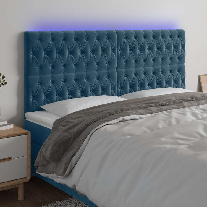 Tăblie de pat cu LED, albastru închis, 200x7x118/128cm, catifea - WALTI WALTI