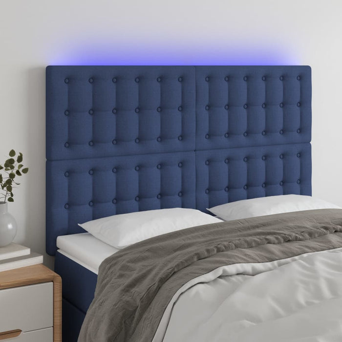 Tăblie de pat cu LED, albastru, 144x5x118/128 cm, textil - WALTI WALTI