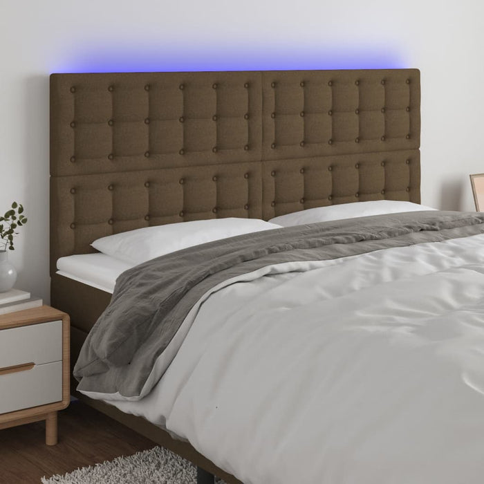 Tăblie de pat cu LED, maro închis, 160x5x118/128 cm, textil WALTI
