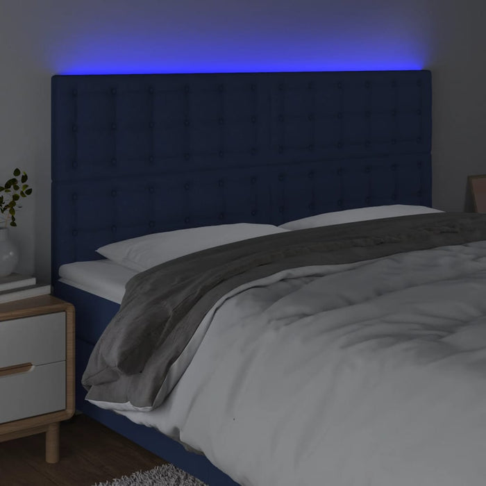 Tăblie de pat cu LED, albastru, 160x5x118/128 cm, textil - WALTI WALTI