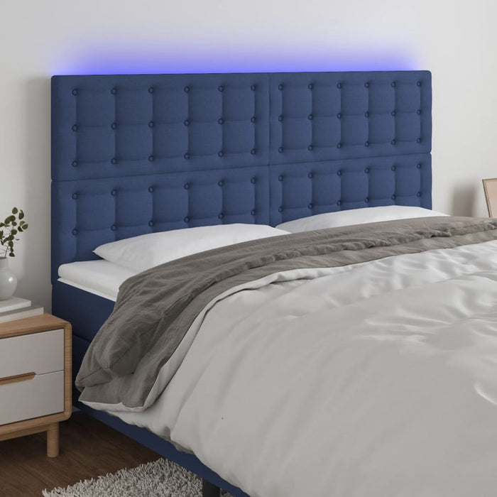 Tăblie de pat cu LED, albastru, 160x5x118/128 cm, textil - WALTI WALTI
