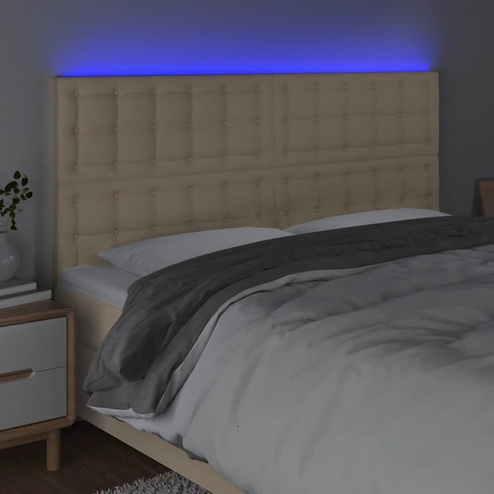 Tăblie de pat cu LED, crem, 200x5x118/128 cm, textil WALTI
